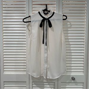 Black and White Sheer Button Down Bow Tie Blouse